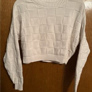 White Cropped Knit Sweater Hollister